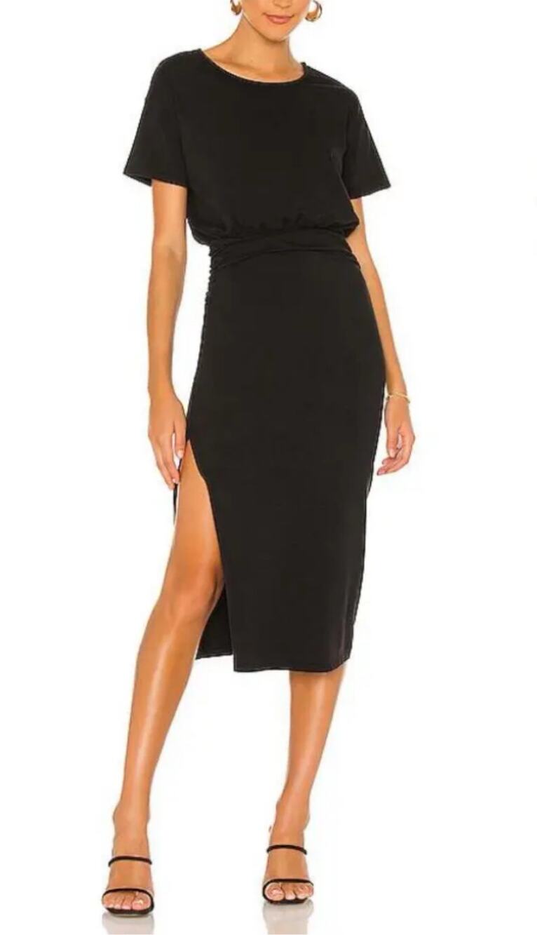 NWT Lovers + Friends Easy Ruched Midi Dress in Black Size XS